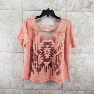 Apricot Cropped Halterneck Halter Top Open Knit Oversized Sleeveless Shirt Sz XL